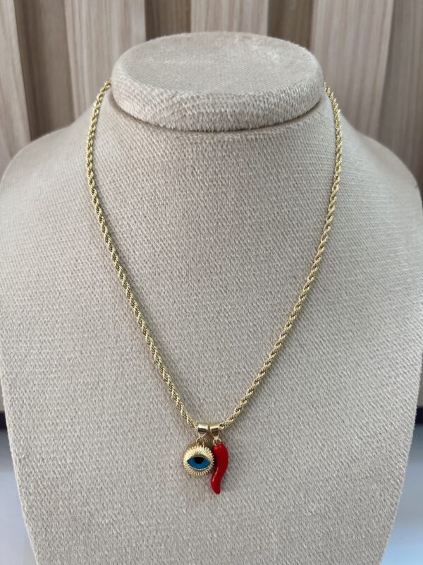Cadena entorchada dije ojo turco, cornicello y azabache - Imagen 6