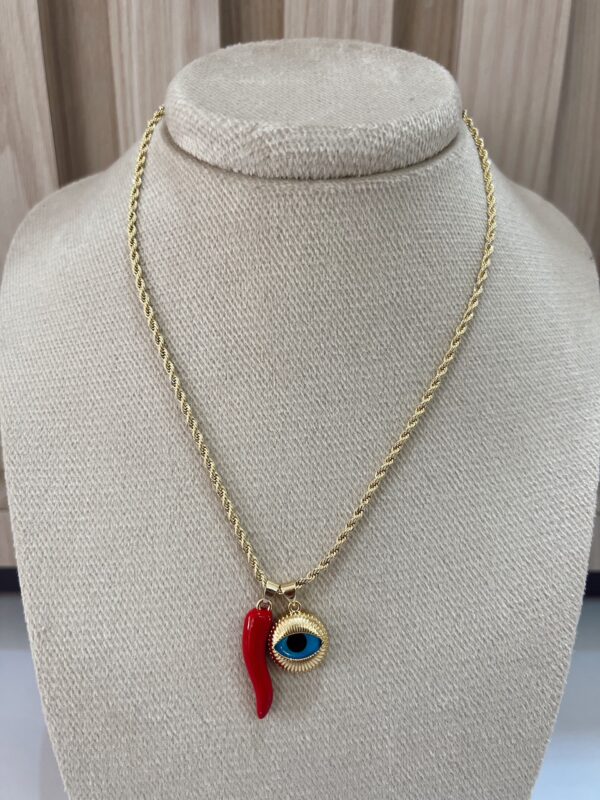 Cadena entorchada dije ojo turco, cornicello y azabache - Imagen 5