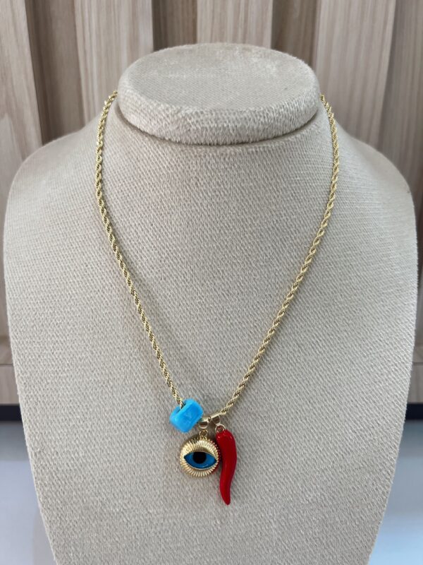 Cadena entorchada dije ojo turco, cornicello y azabache - Imagen 2