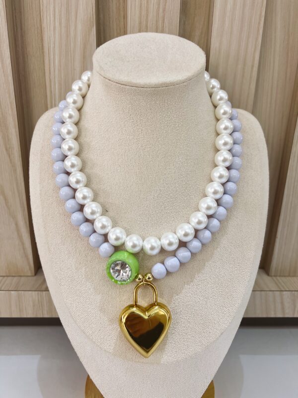 Collar doble lila y perla