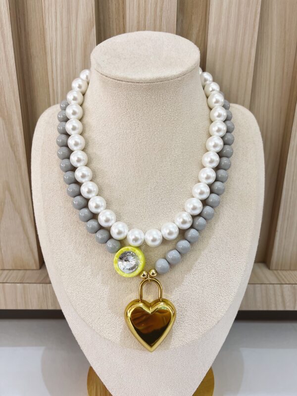 Collar doble gris y perla