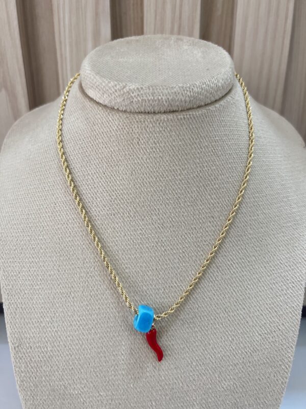Cadena entorchada dije ojo turco, cornicello y azabache - Imagen 3